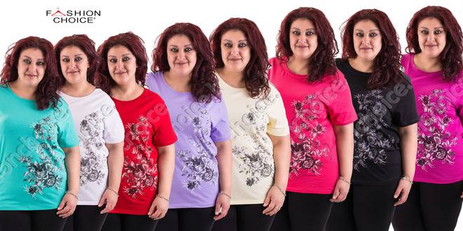 Дамска блуза с щампа на цветя в девет летни цвята /макси размери/