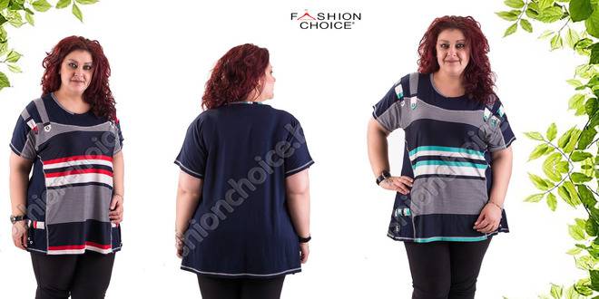 Макси туника в два тъмно сини десена на райе в моряшки стил