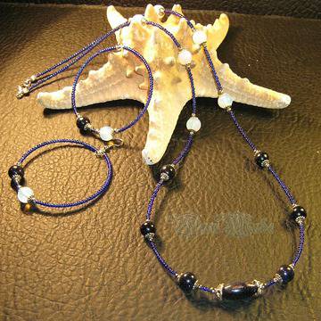 Дамски комплект колие и обеци Авантюрин и Лунен камък – DM-1008