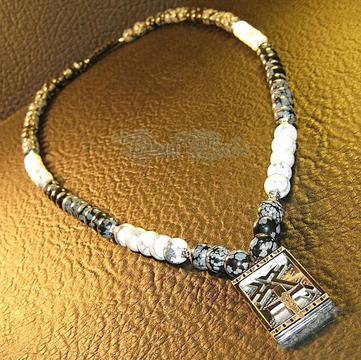 Мъжки гердан от естествени камъни Обсидиан и Хаулит – DM-1006