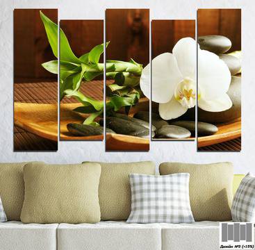 Декоративно пано за стена с бяла орхидея, Дзен камъни и бамбук – HD-449