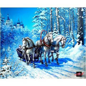 Диамантен гоблен ЗИМНА ШЕЙНА ТЕГЛЕНА ОТ ТРИ КОНЯ