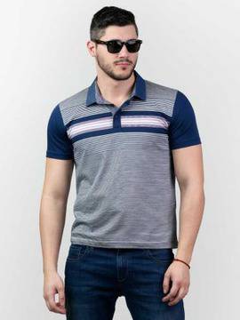 Мъжка тениска с яка в тъмносиньо