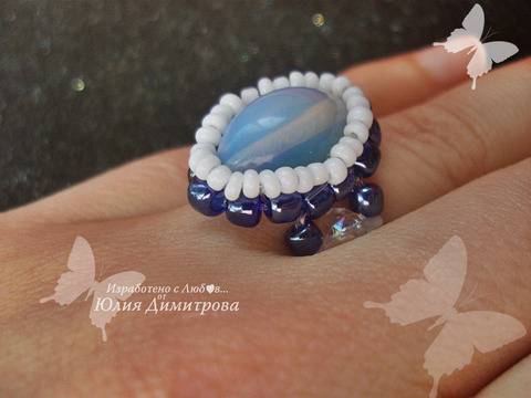 Ефектен Пръстен с Лунен Камък Opal