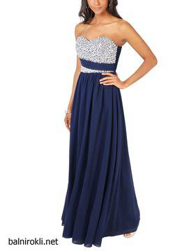 Абитуриентска Бална Синя Рокля Кристали Шифон