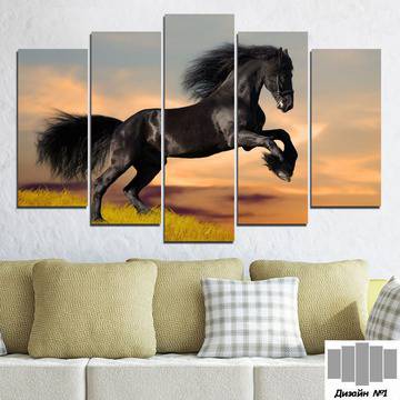 Декоративно пано за стена с буен черен жребец – HD-022