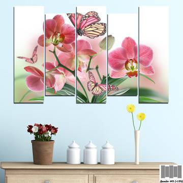 Декоративно пано за стена от 5 части – Рисувана розова орхидея – HD-365