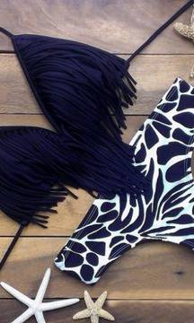 Бански костюми 2016 с ресни в черно и бяло