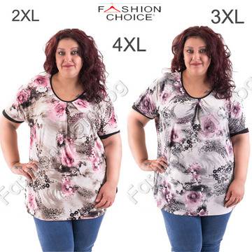 Нежна макси блуза с къс ръкав в два десена с флорални акценти