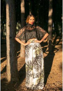 Стилна пола с висока талия и принт