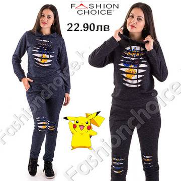 Ефектен дамски комплект Pokemon в два цвята и качулка