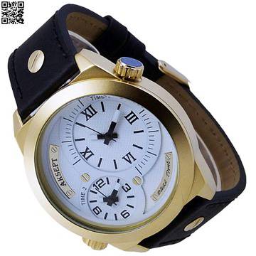 Мъжки двоен часовник AKSEPT 1134-1. Кожена каишка