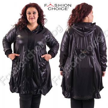 Авангарден макси жакет от ефектна промазана материя /4XL, 5XL/