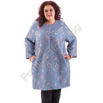 Макси палто на ефектни цветя и райета в три актуални десена