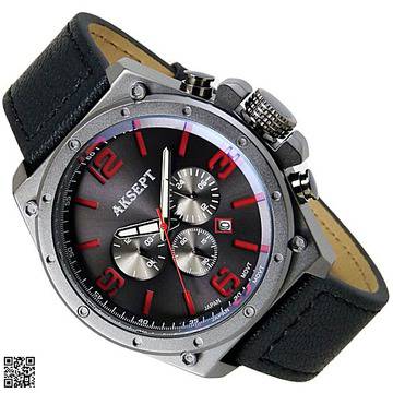 Мъжки двоен часовник AKSEPT A-1160-2. Кожена каишка