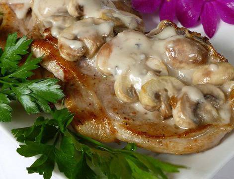 Свински пържоли с гъби