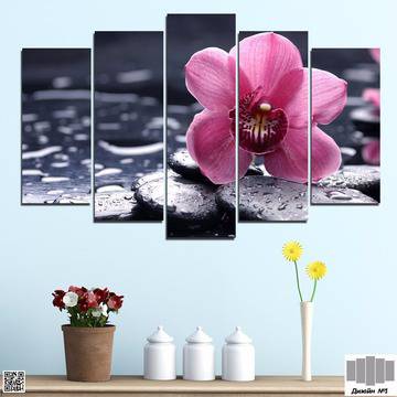 Декоративно пано за стена със СПА мотив – лилава орхидея и Дзен камъни – HD-458