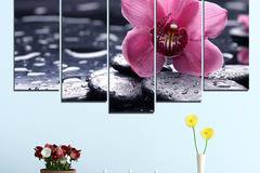 Декоративно пано за стена със СПА мотив – лилава орхидея и Дзен камъни – HD-458