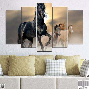 Декоративно пано за стена от 5 части с изображение на диви коне – HD-369