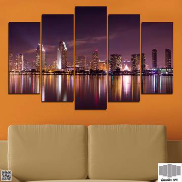 Декоративно пано за стена от 5 части с нощен изглед от Сан Диего – HD-330