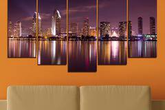 Декоративно пано за стена от 5 части с нощен изглед от Сан Диего – HD-330