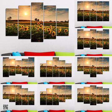 Декоративно пано за стена от 5 части – Залез над слънчогледово поле – HD-212