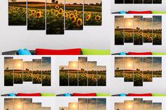 Декоративно пано за стена от 5 части – Залез над слънчогледово поле – HD-212