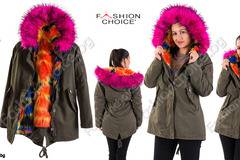 Модерно дамско зимно яке-парка с ексцентрична качулка от еко косъм