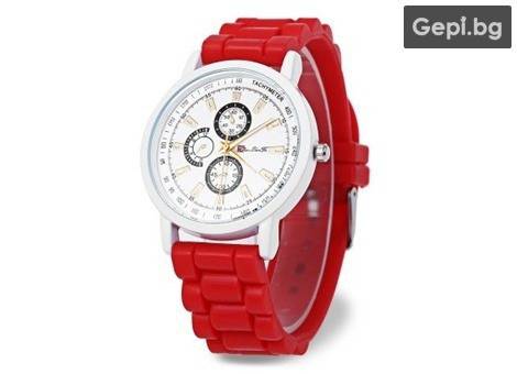 Ръчен дамски часовник с червена силиконова каишка и изчистен, но същевременно ефектен дизайн!