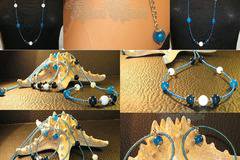 Дамски комплект колие и обеци Ахат, Аквамарин и Лунен камък – DM-1009