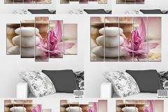 Декоративно пано за стена от 5 части с орхидея и бели Дзен камъни – HD-567