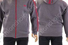 Топъл мъжки суичър с качулка и кантове в сиво /макси размери/