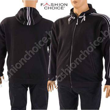 Плътен модел мъжки макси суичър с качулка и кантове в черен цвят