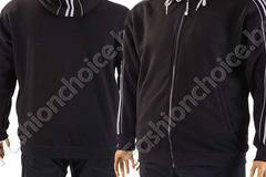 Плътен модел мъжки макси суичър с качулка и кантове в черен цвят