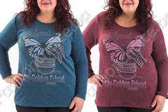 Дамска макси туника в три цвята с голяма пеперуда и камъчета