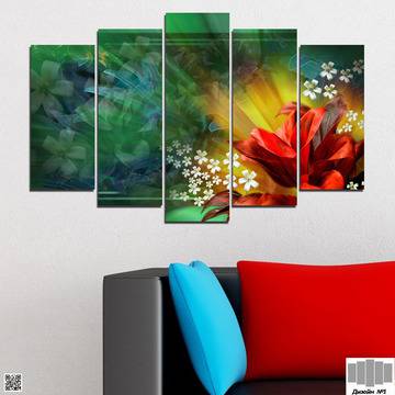 Декоративно пано за стена от 5 части – Абстрактно изображение с цветя – HD-261