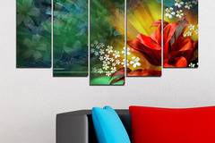 Декоративно пано за стена от 5 части – Абстрактно изображение с цветя – HD-261