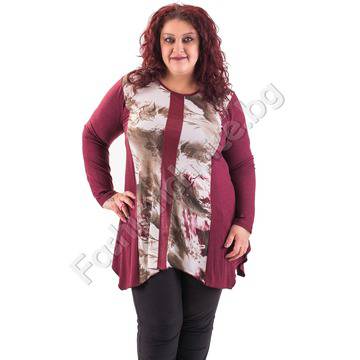 Топла и мека макси туника с абстрактна платка в бордо