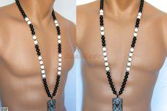 Мъжки гердан от естествени камъни бял и черен Оникс – DM-1033