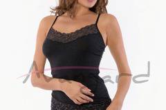 Малена – магазин за вълнено бельо Авангард M L XL XXL 2XL черен вълнен потник с тънка презрамка вълнени потници