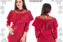 Дълга дамска риза с тюл в празничен червен цвят