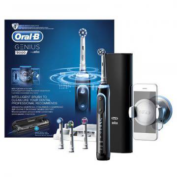 Електрическа четка за зъби Oral-B Genius 9000, SmartRing, 6 Програми, 4 Глави, Свързаност Bluetooth, Комплект за пътуване със…