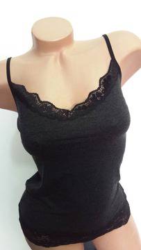 Малена – магазин за черно вълнено бельо М Л ХЛ ХХЛ M L XL XXL черен вълнен потник с тънки презрамки вълнени потници