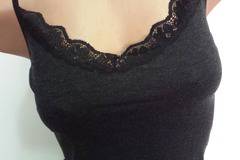 Малена – магазин за черно вълнено бельо М Л ХЛ ХХЛ M L XL XXL черен вълнен потник с тънки презрамки вълнени потници