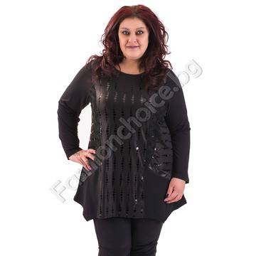 Бляскава макси туника в черно, асиметричен модел