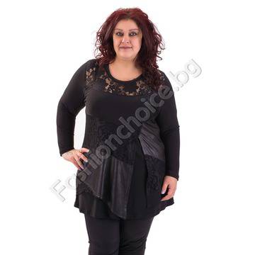 Разкошна макси туника с дантела и промазка класическо черно