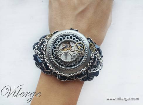 Дизайнерски стиймпънк гривни и бижута с часовников механизъм за жени