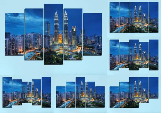 Декоративно пано за стена от 5 части с Кулите Петронас в Куала Лумпур – HD-326