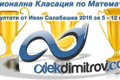 Резултатите от Иван Салабашев 2016 са нанесени в националната класация по математика за 5 – 12 клас