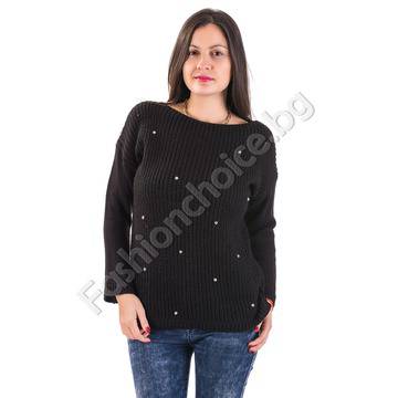 Мек зимен дамски пуловер с камъчета в 5 цвята